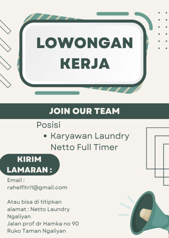 Lowongan Kerja Karyawan Laundry Netto di Netto Laundry Ngaliyan