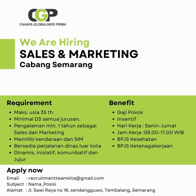 Lowongan Kerja Sales & Marketing di PT. Cahaya Globalindo Prima ...
