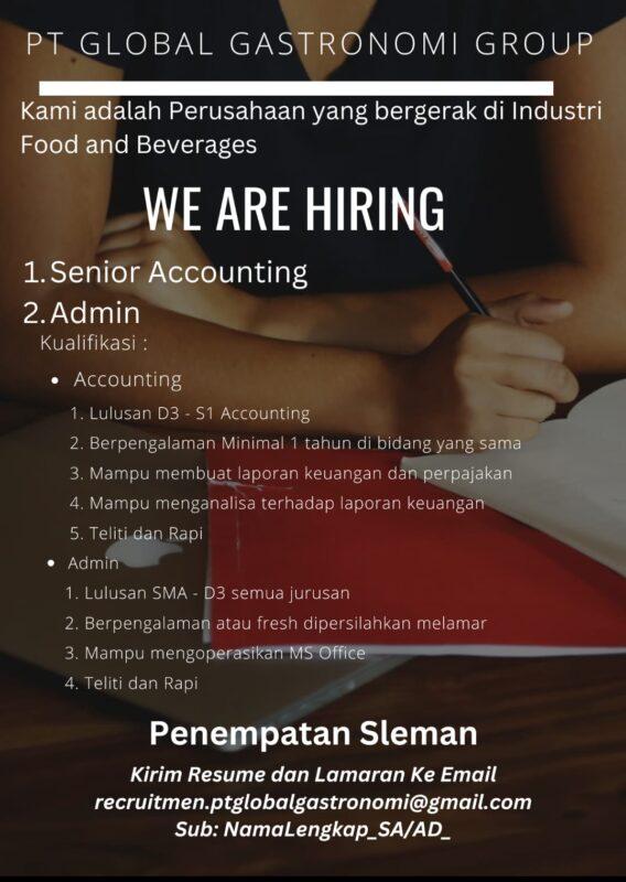 Lowongan Kerja Senior Accounting - Admin di PT. Global Gastronomi Group ...