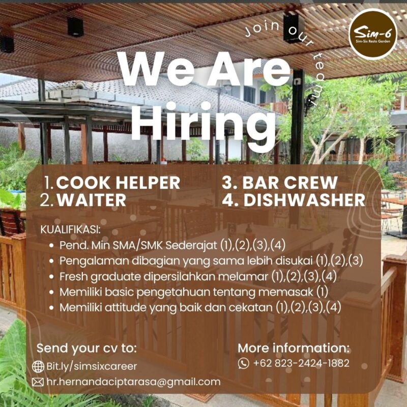 Lowongan Kerja Cook Helper - Waiter - Bar Crew - Dishwaser di CV ...