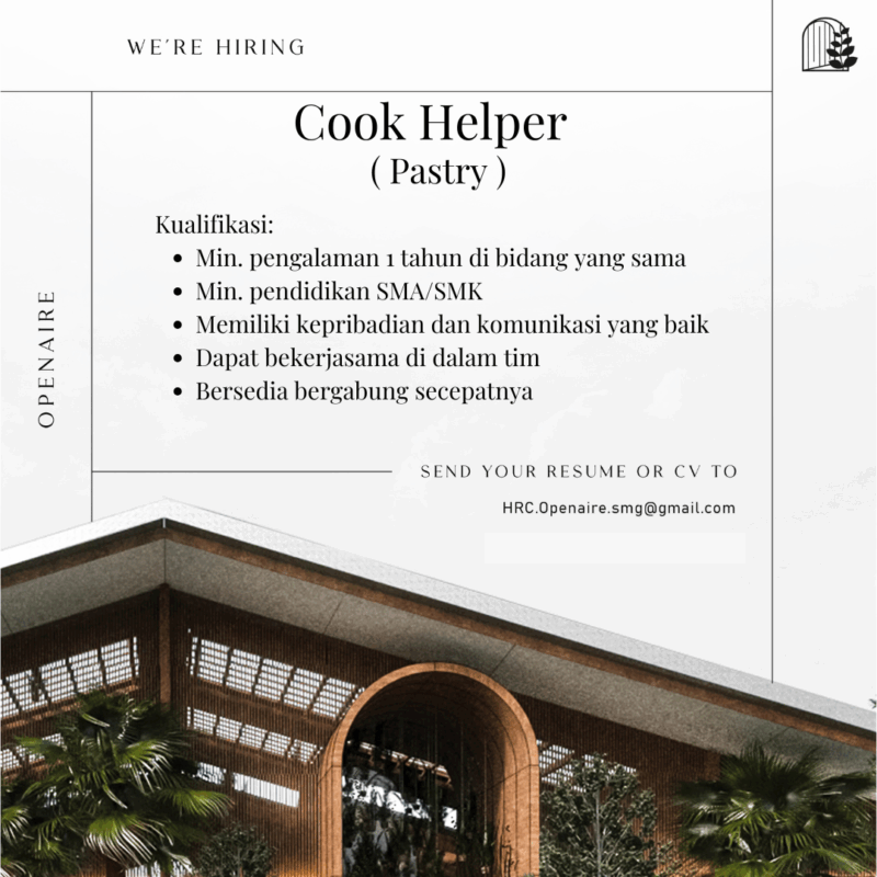 Lowongan Kerja Cook Helper (Pastry) di CV. Cetak Kota Hijau (Openaire ...