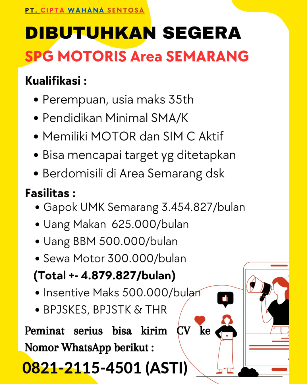 Lowongan Kerja SPG Motoris Area Semarang di PT. Cipta Wahana Sentosa ...