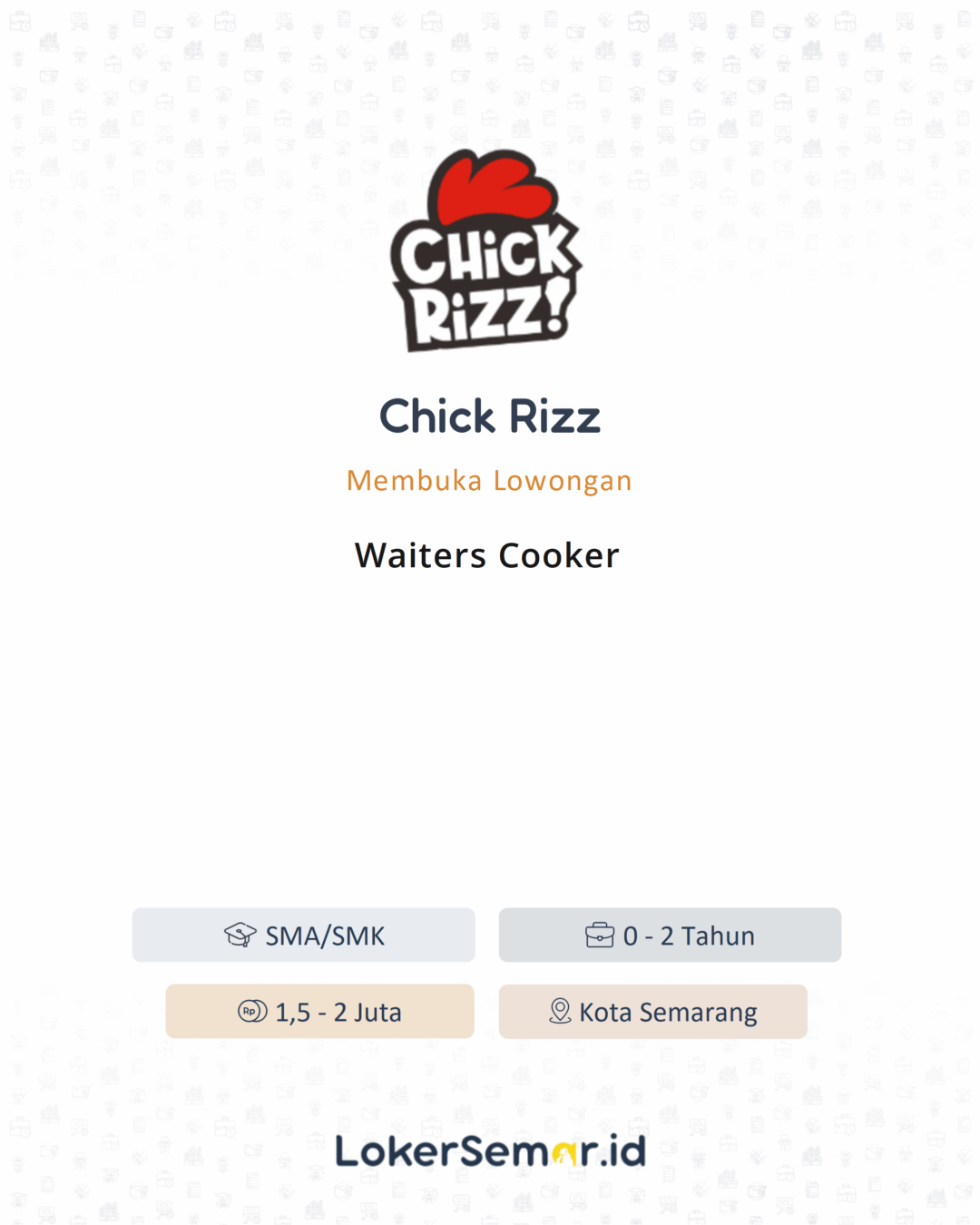 Lowongan Kerja Waiters Cooker di Chick Rizz - LokerSemar.id