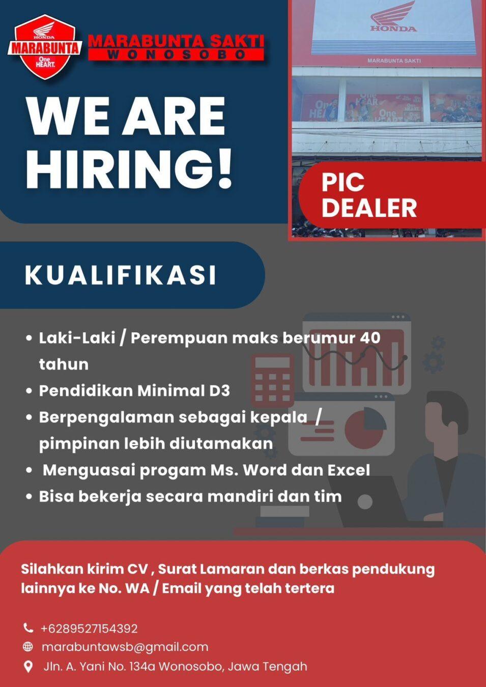 Lowongan Kerja PIC Dealer di CV. Marabunta Sakti Wonosobo - LokerSemar.id
