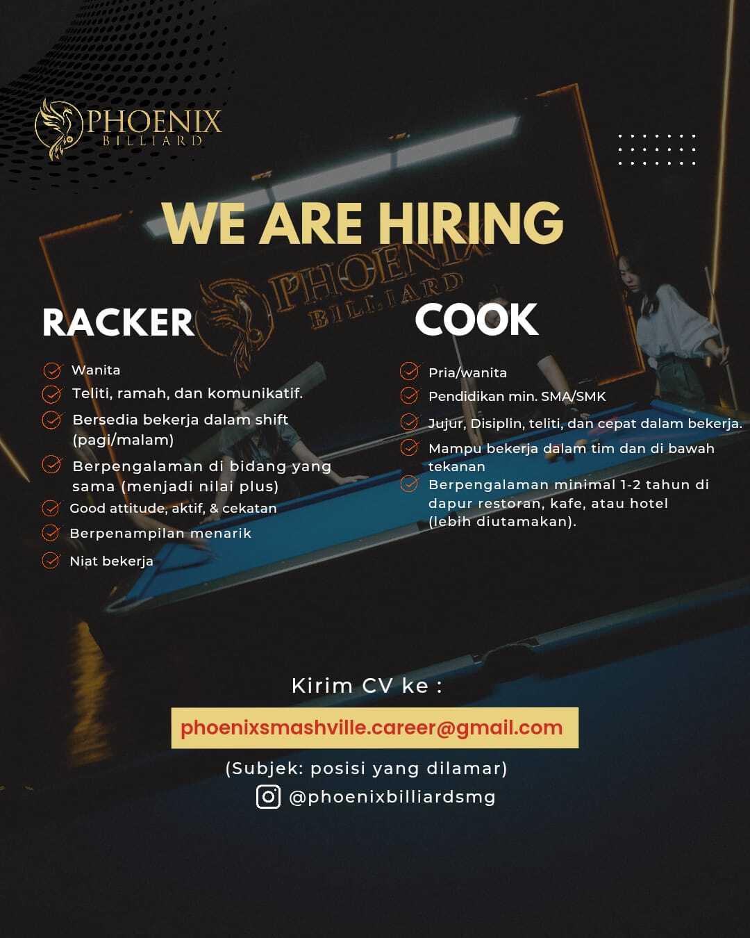 Racker Job Description Lowongan Kerja Racker - Cook di Phoenix Billiard Semarang - LokerSemar.id