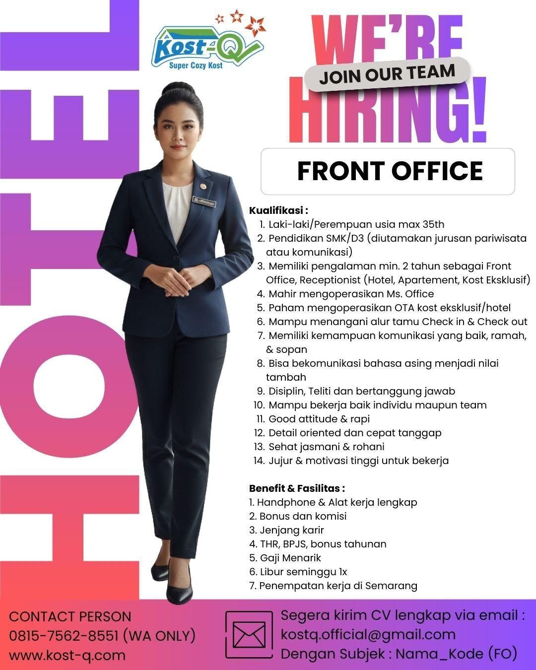 Lowongan Kerja Front Office - House Keeping - Sales Hotel di Kost-Q ...