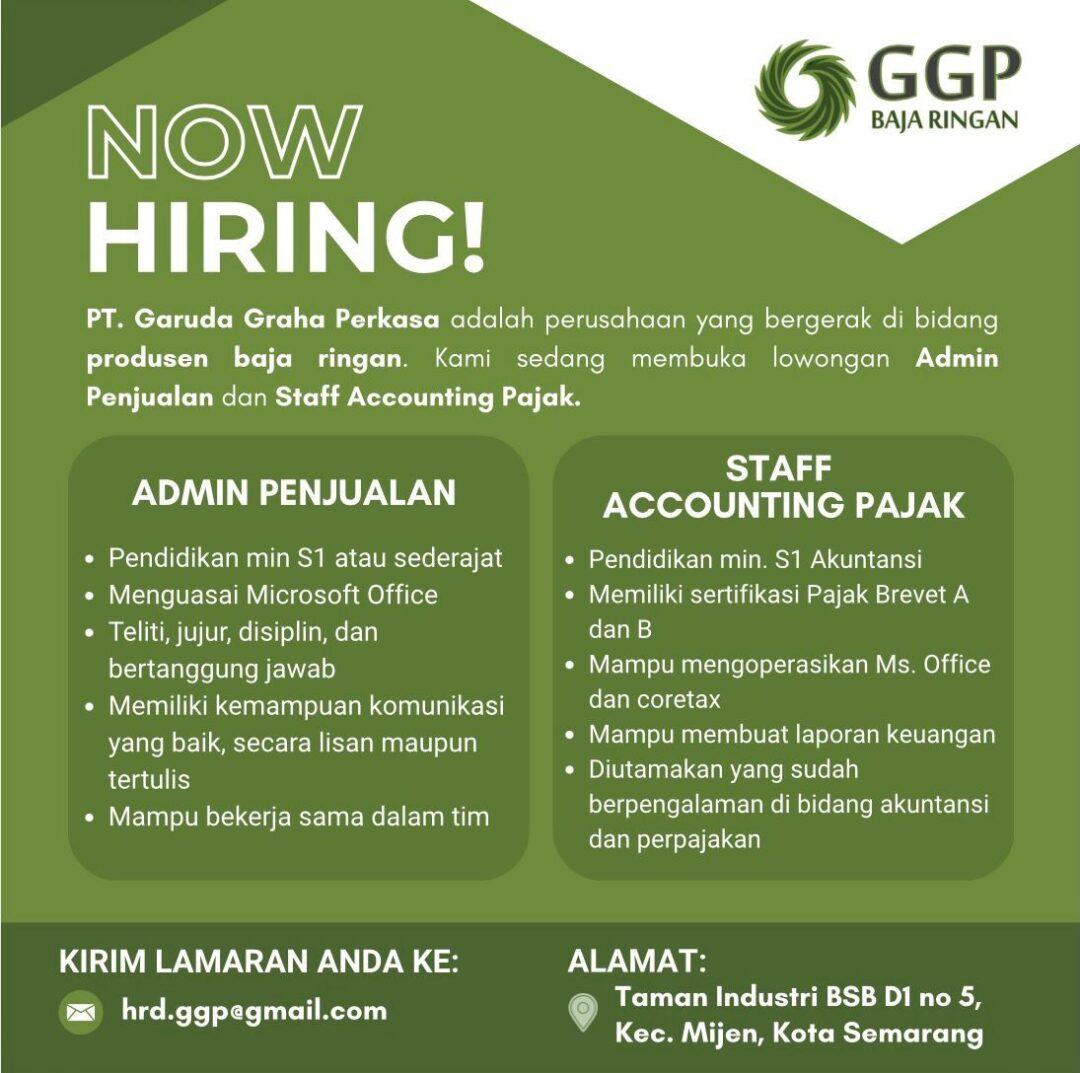 Lowongan Kerja Admin Penjualan - Staff Accounting Pajak di PT. Garuda ...