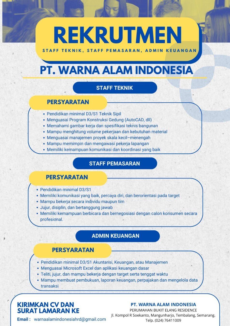 Lowongan Kerja Staff Teknik - Staff Pemasaran - Admin Keuangan di PT ...