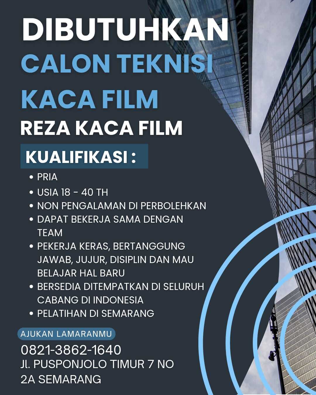 Lowongan Kerja Calon Teknisi Kaca Film di Reza Kaca Film - LokerSemar.id