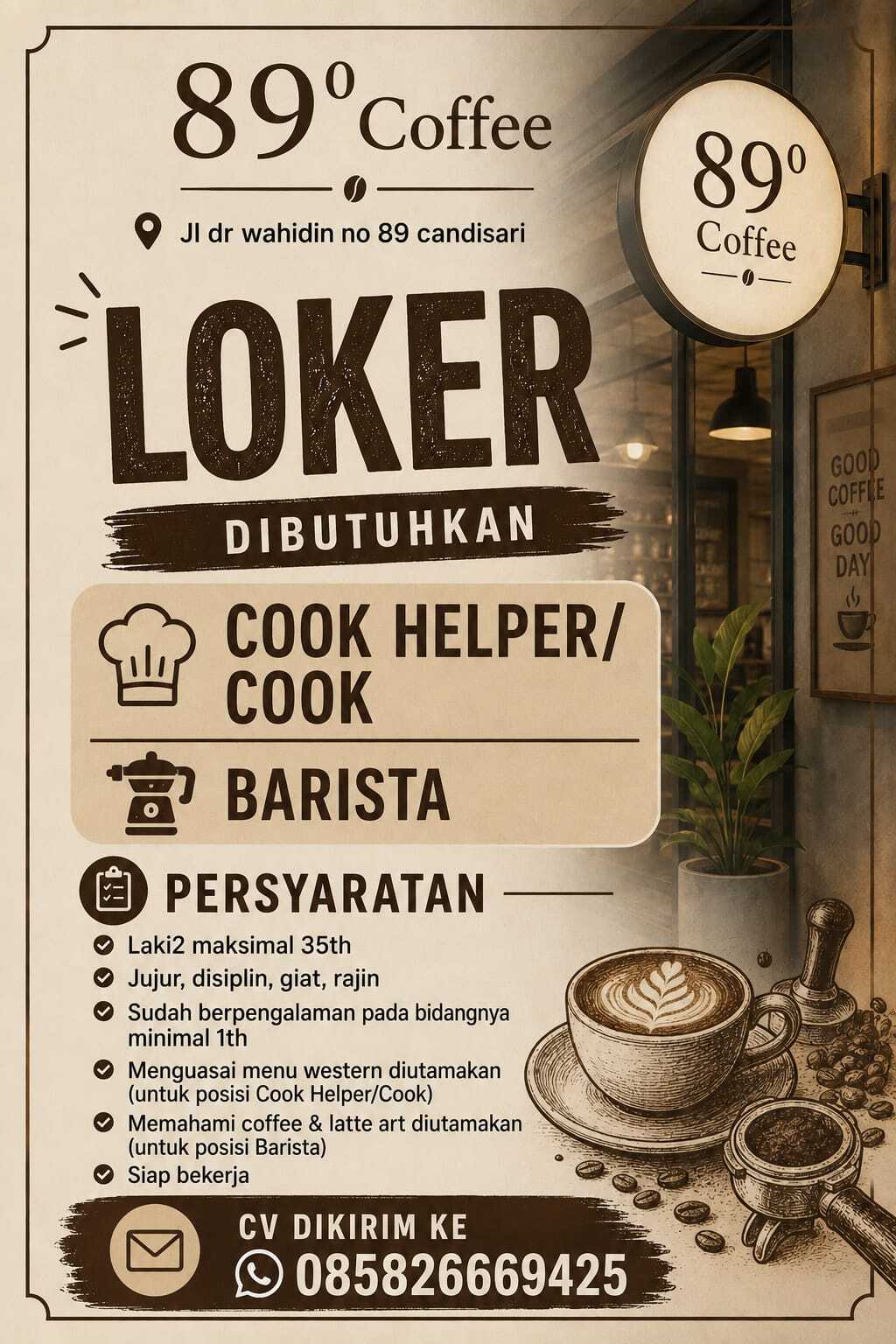 Cv Cook Helper Lowongan Kerja Cook Helper/Cook - Barista di Eighty Nine Coffee ...